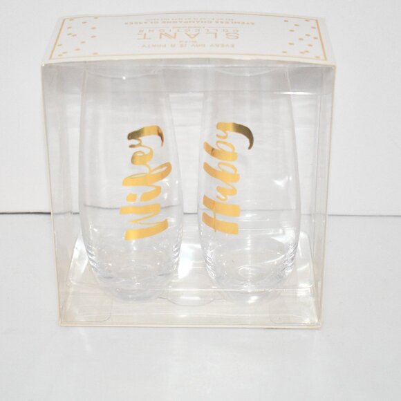 Slant Collections Stemless Champagne Glasses 10 oz Wifey & Hubby #10-04818-001 N - Picture 1 of 4